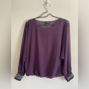 🪩 Amy Byer Purple Long Sleeve Blouse w/ Beaded Cuffs, size S 🪩